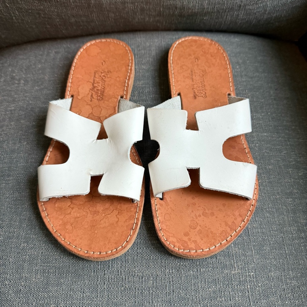 White Leather Slide Sandals